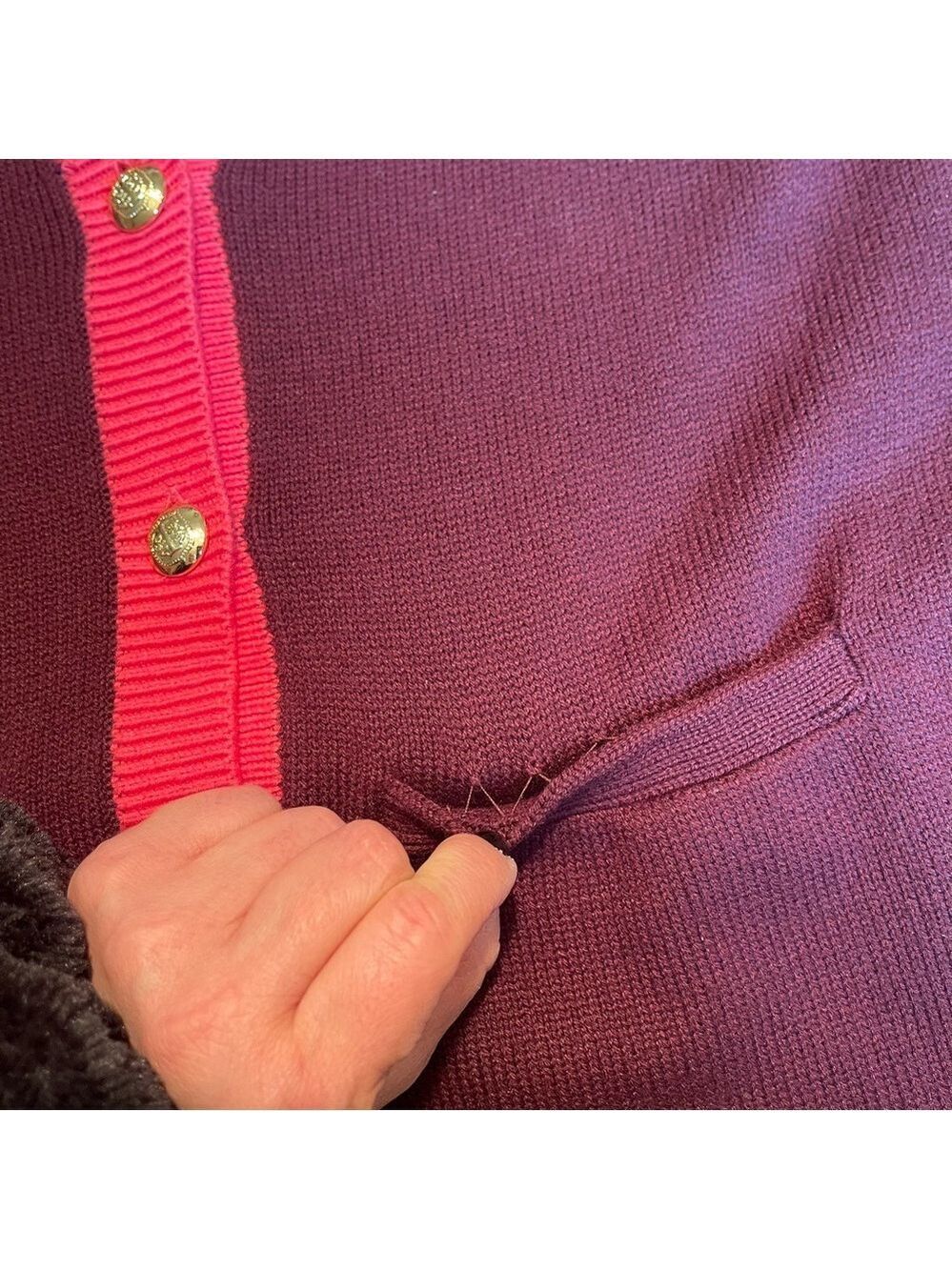 New Talbots V-Neck Tipped Cotton Burgundy Grandpa Cardigan Boyfriend Sweater MP - Picture 11 of 13